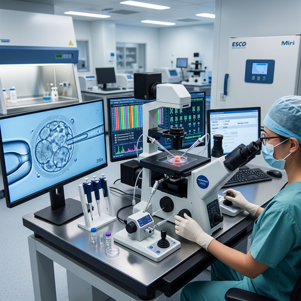 Advanced micromanipulation setup for embryo biopsy and PGT/PGS testing